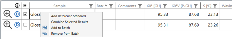 Table context menu